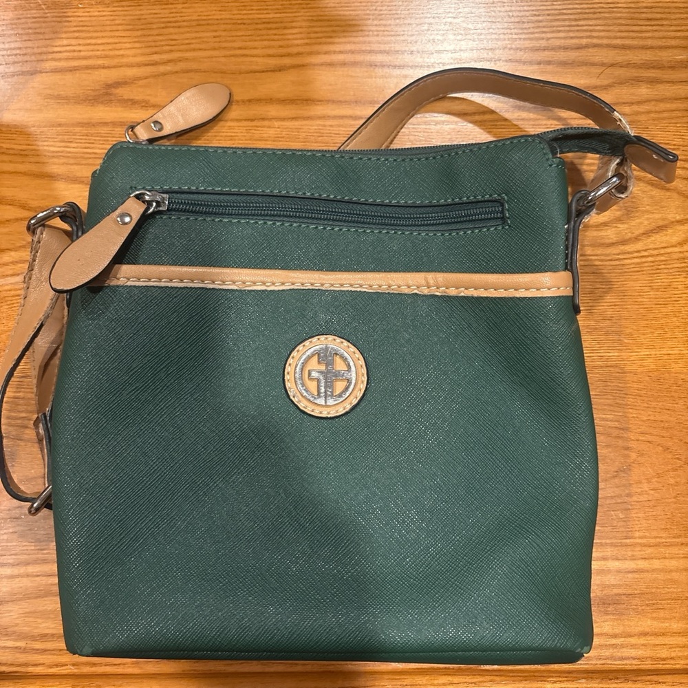 Giani Bernini Saffiano Green and Tan Crossbody Bag